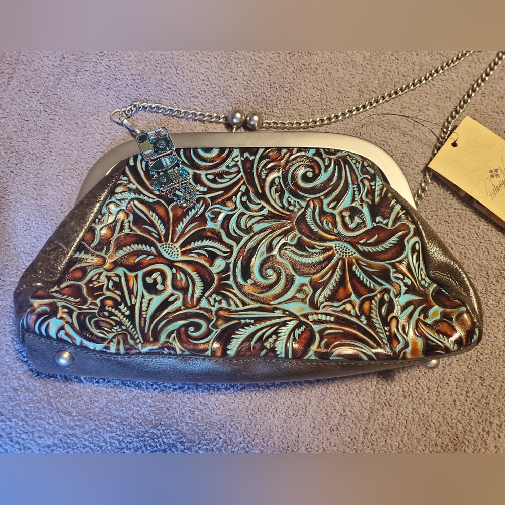 NWT PATRICIA NASH Mia Turquoise Tooled Leather Crossbody Bag w/ Chain Straps - Picture 5 of 12